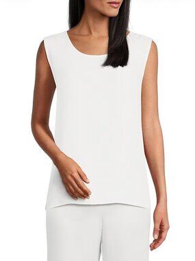 Caroline Rose Matte Crepe Scoop Neck Sleeveless Tank Top - XS